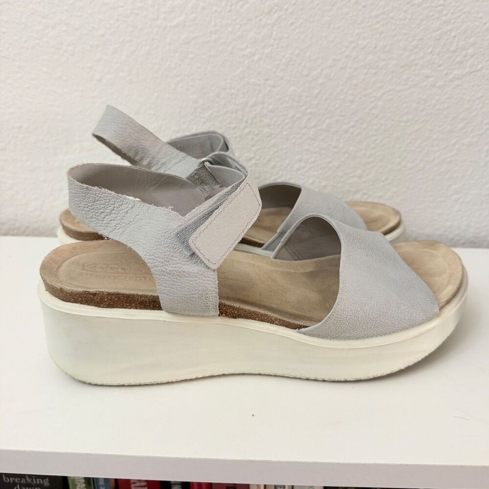 ECCO Flowt Wedge Sandals Women Size 10–10.5 US 41 EU Gray Nubuck Platform Comfor - Picture 3 of 14